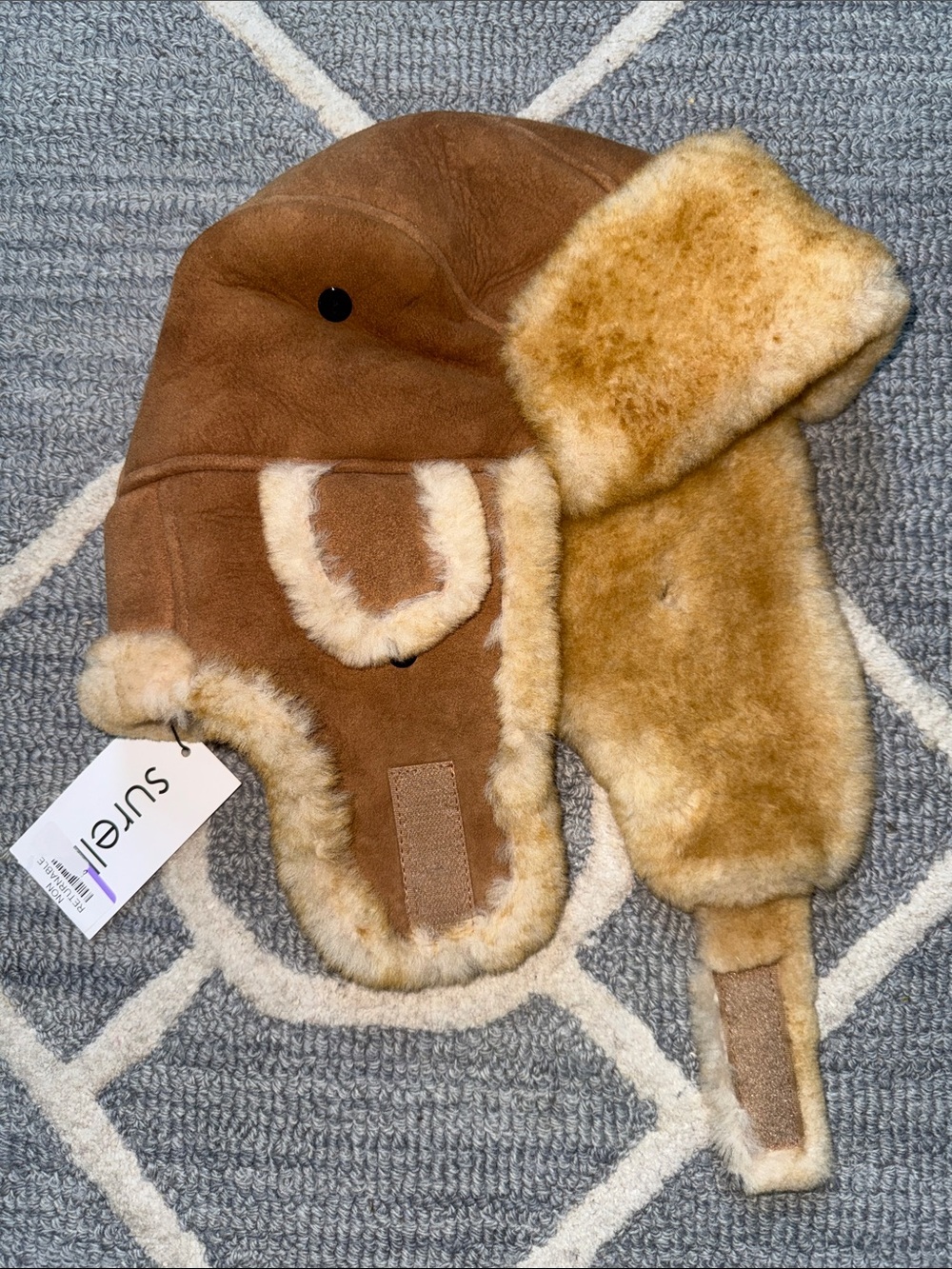 Surell Genuine Shearling Leather Trapper Aviator Winter Hat NWT